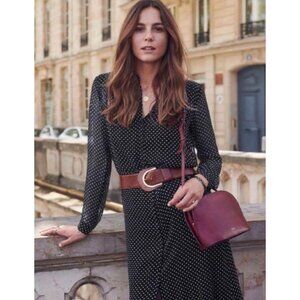 Sezane black white polka dots silk midi dress 36 US 4 bust 36in